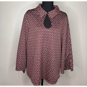 CATO Est. 1946 Women's Purple Geometric Keyhole Top Blouse Size XL
